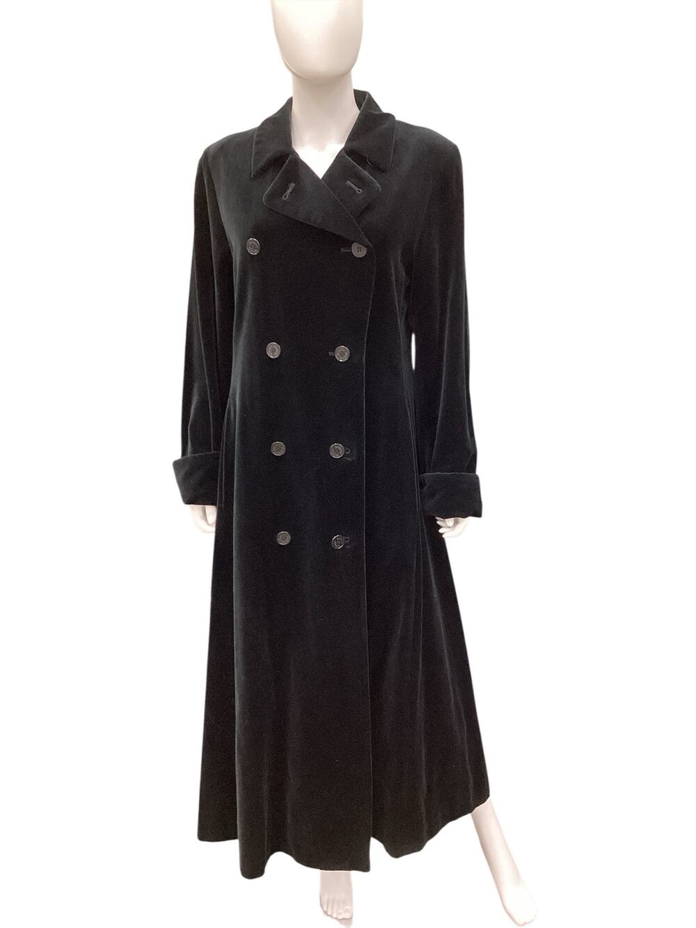 VTG Burberry Coat Women’s Size 10/12 Long Velvet 90’ Y2K Double Breasted Black